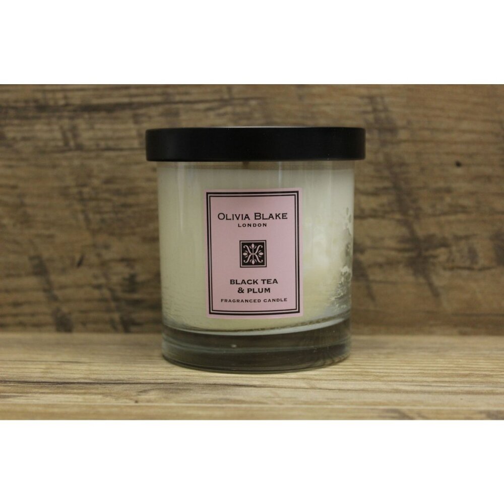 Olivia Blake London black tea and plum fragranced single wick candle